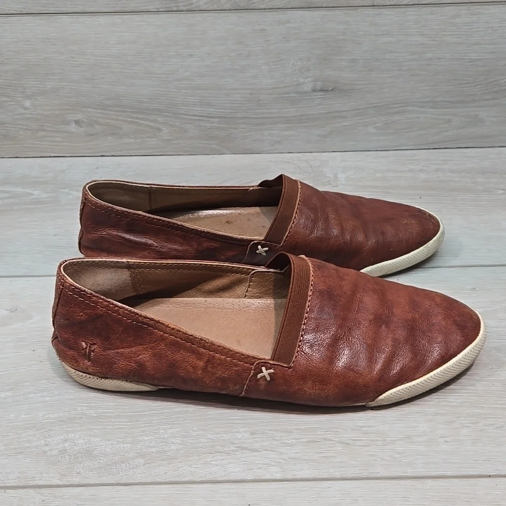 Frye Women Melanie Brown Leather Slip-On Flats Shoes Sz 7.5M